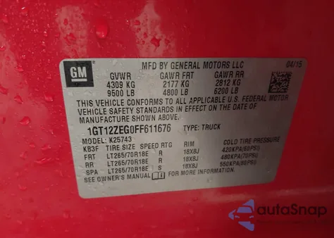 2015 GMC Sierra K2500 Slt из США, поврежденный, VIN 1GT12ZEG0FF611676